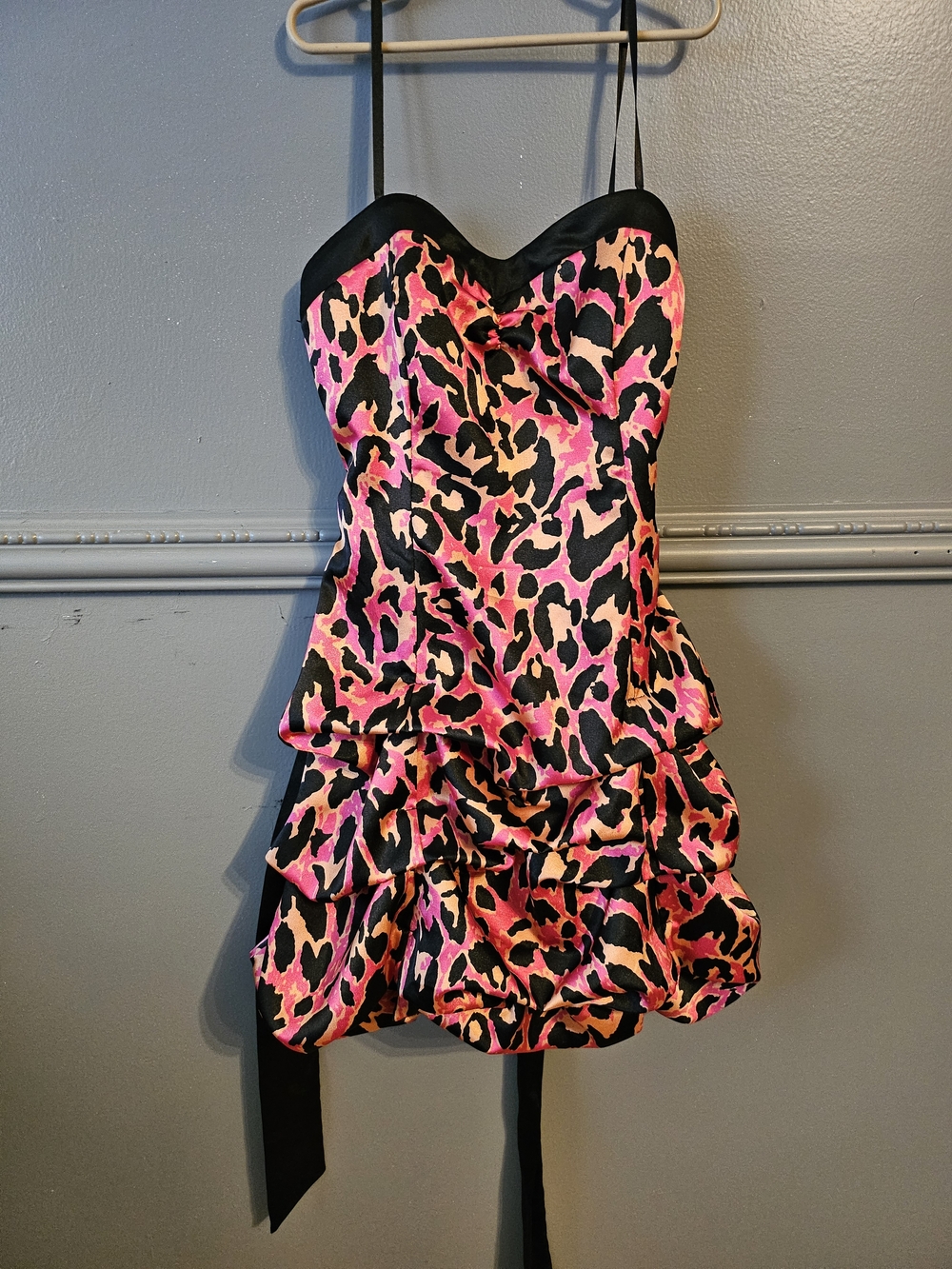 Pink & Black Leopard Print Ruffled Mini Dress (Vintage Deb!)